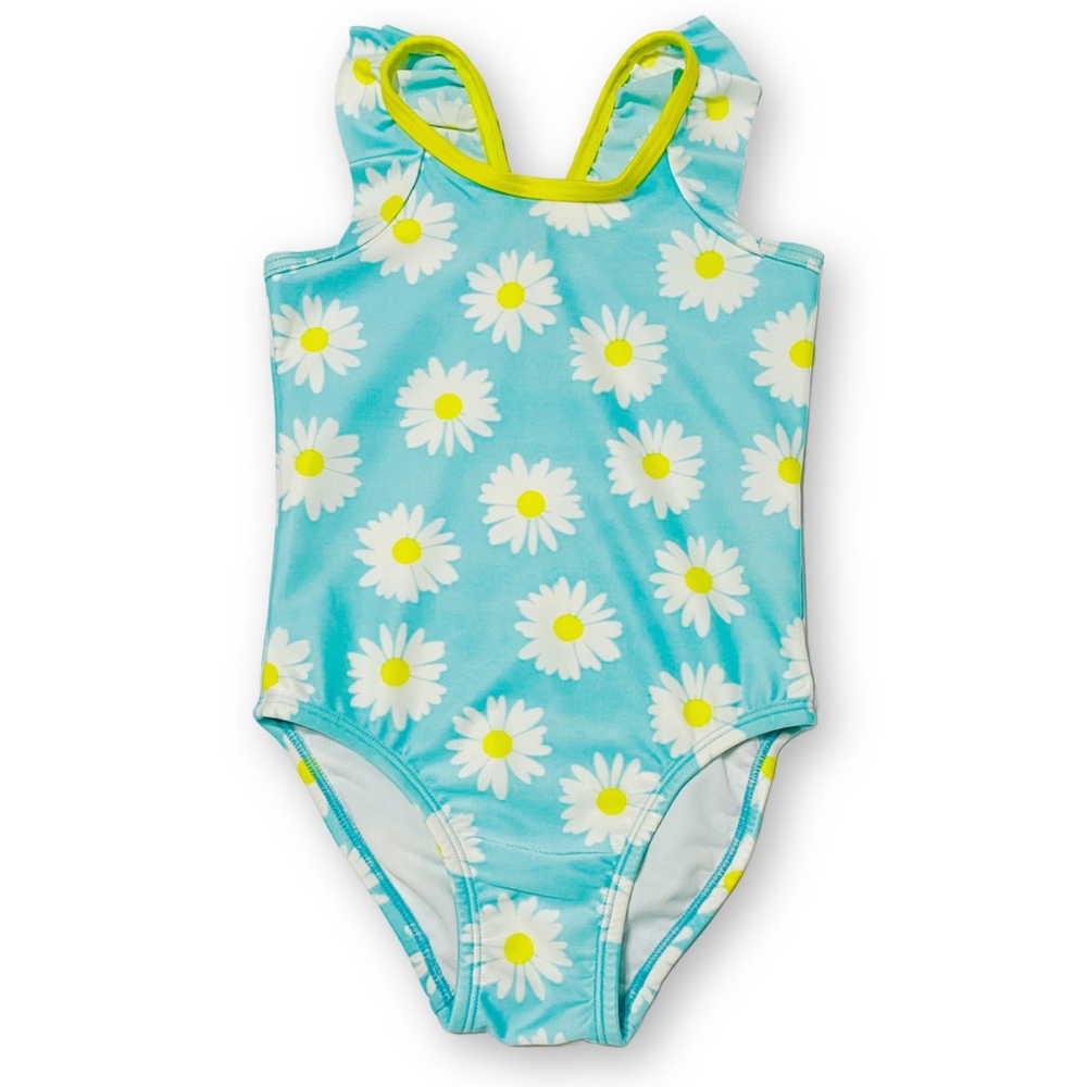 The Children’s Place Toddler Girl’s 3T One-Piece Teal White Daisy Print Swimsuit